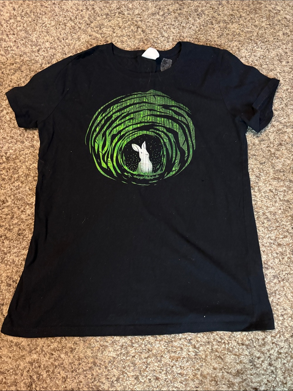 Black Graphic Tee with Green Rabbit Forest Print